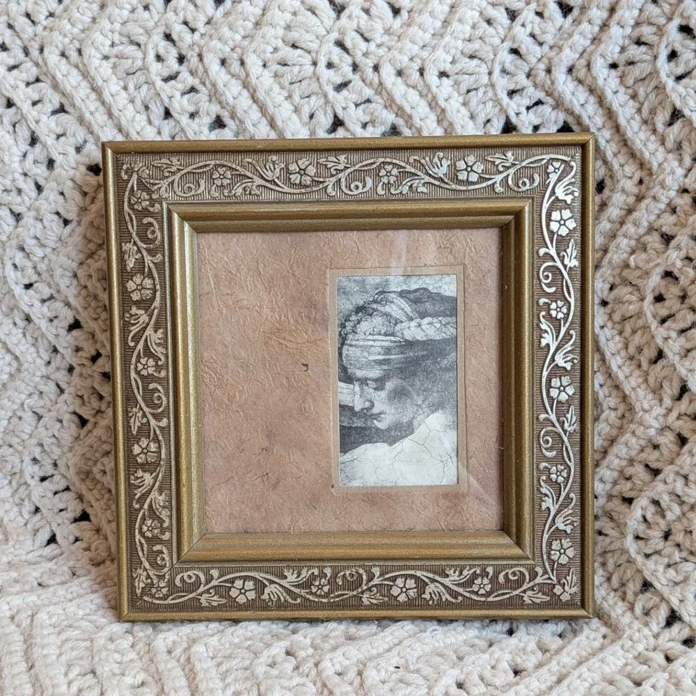 Vintage Ornate Gold Floral Square Frame Classical Sketch Art Renaissance Style
